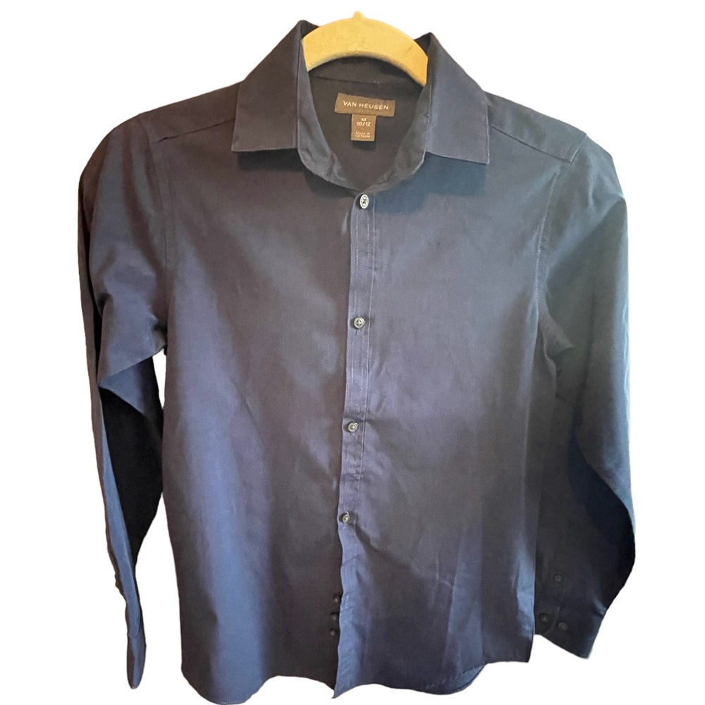 10/12 Boys Navy Blue Button Down Dress Shirt. Worn once! Like New!